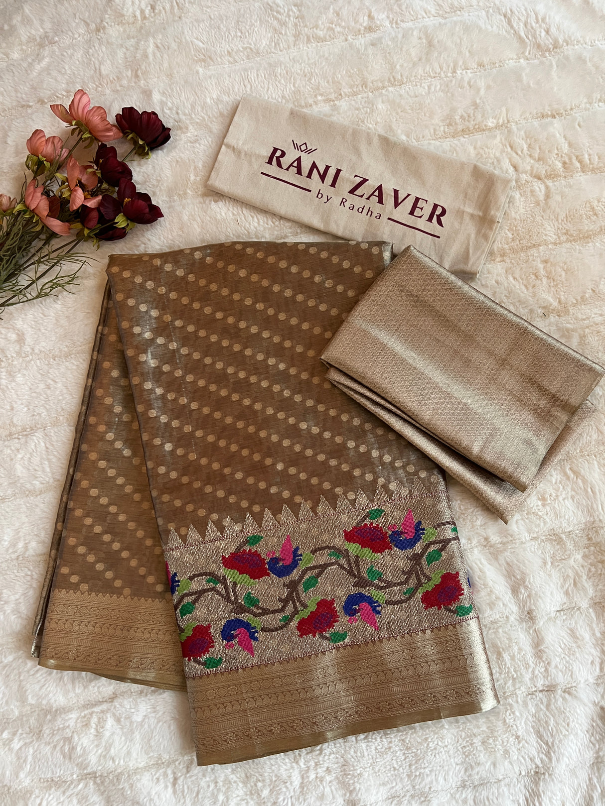 Tissue Kora Fusion saree with embroidery