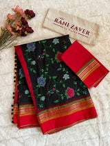 Cross Stitch Embroidery On Pure Silk Kanjeevaram