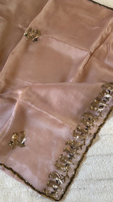 Rose Gold Birds Sequins Motifs Pure Organza