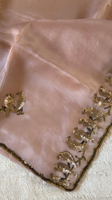 Rose Gold Birds Sequins Motifs Pure Organza