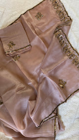 Rose Gold Birds Sequins Motifs Pure Organza