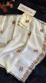 Ivory Birds Sequins Motifs Pure Organza