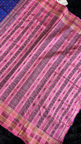 Sambalpuri Double Ikkat Hazaar butti Royal Blue Hot Pink