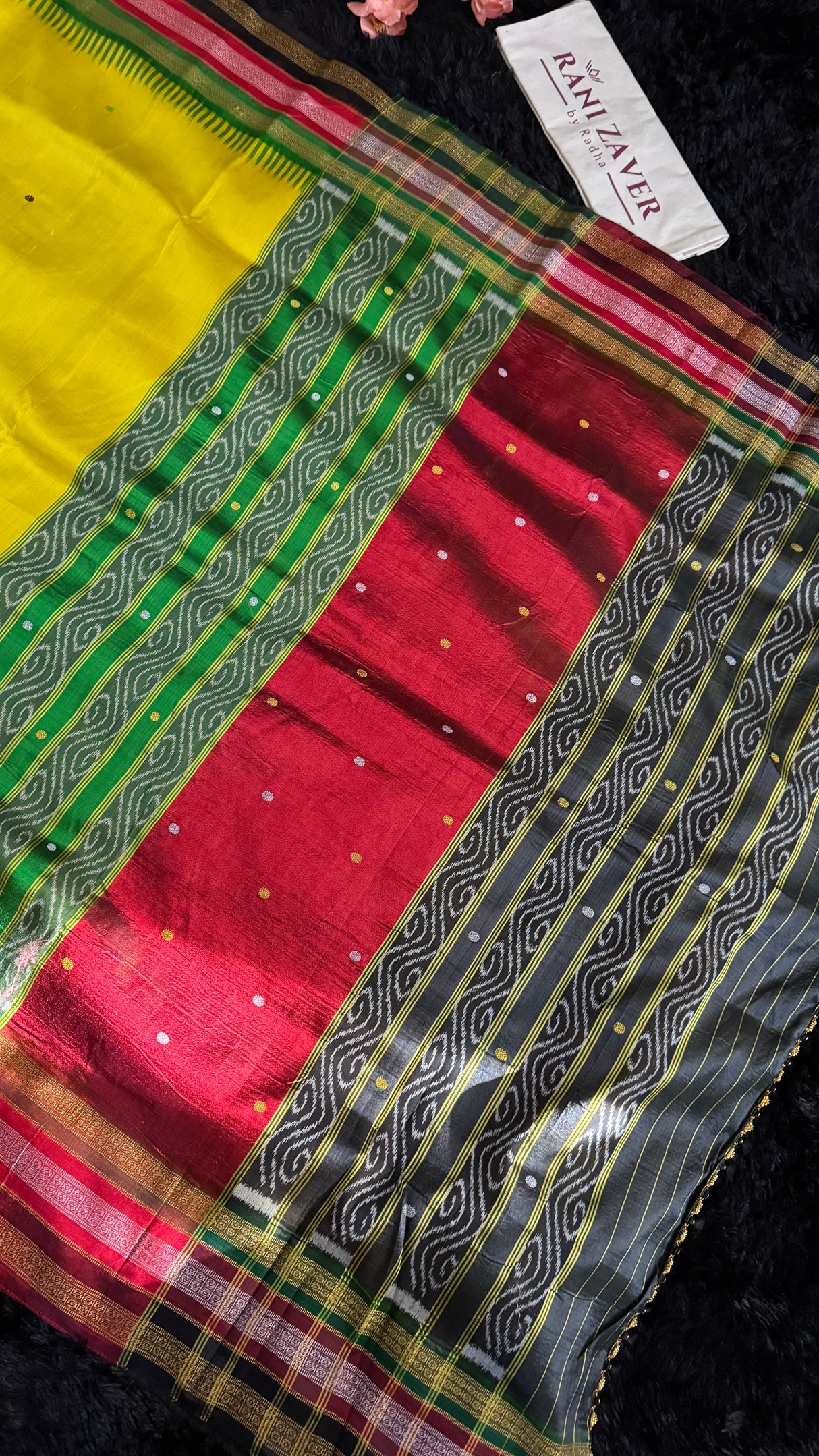 Yellow Kathifera Triple Border Khandua Silk Sambalpuri