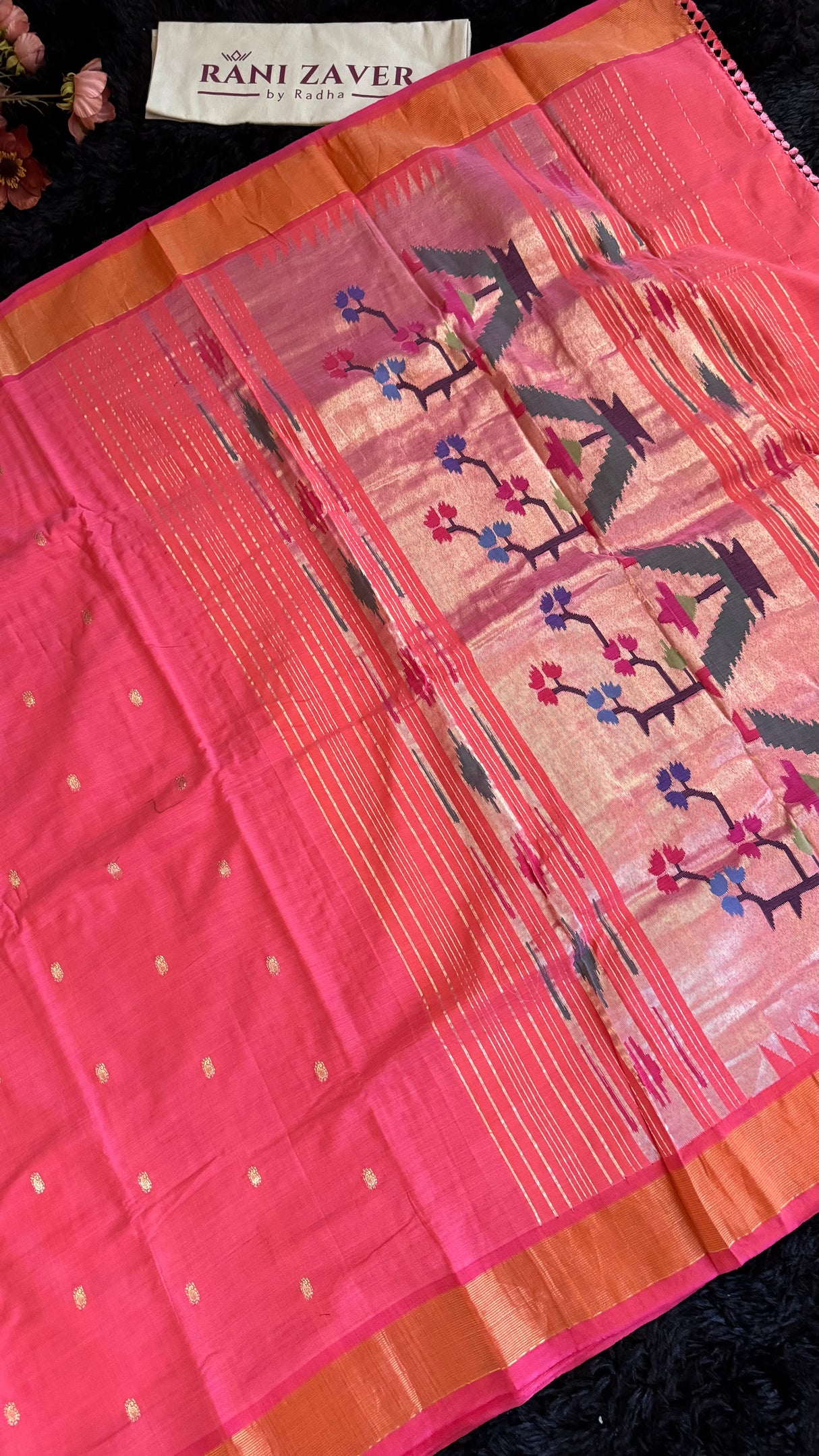 Salmon Cotton Paithani