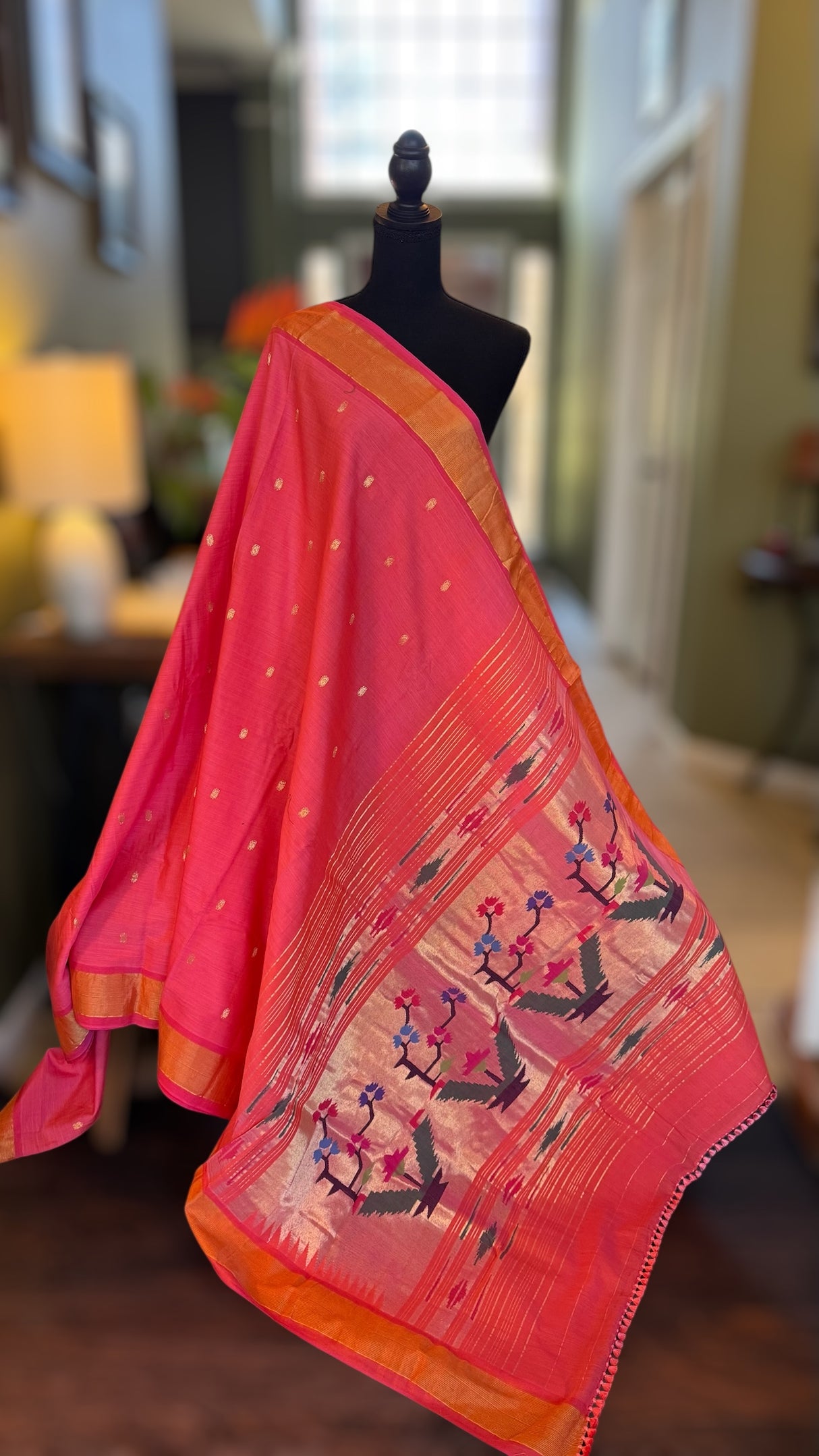 Salmon Cotton Paithani