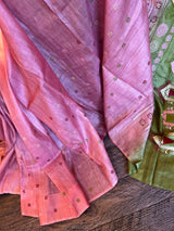 Stitched blouse  Tussar Silk with embroidered dolabedi pallu Saree