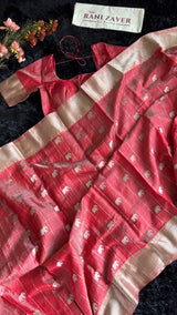 Chanderi Pattu Tissue Pinstripes Eknaliya Meenadari Elephant Motifs Gajar Color