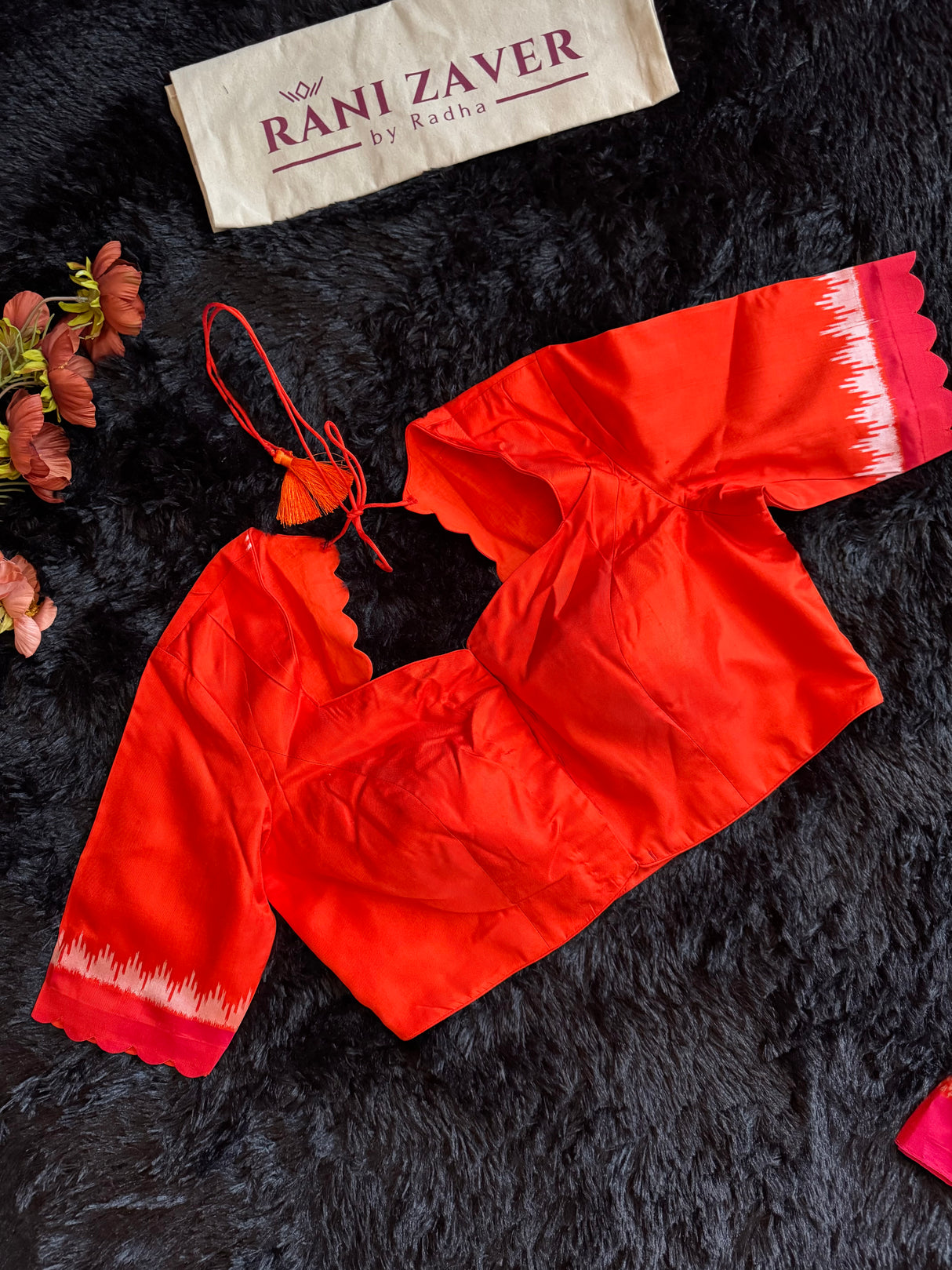 Ivory With Red Orange Border Ikkat Pure Silk