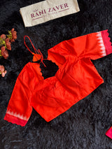 Ivory With Red Orange Border Ikkat Pure Silk