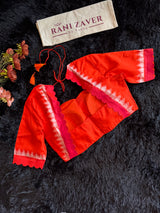 Ivory With Red Orange Border Ikkat Pure Silk