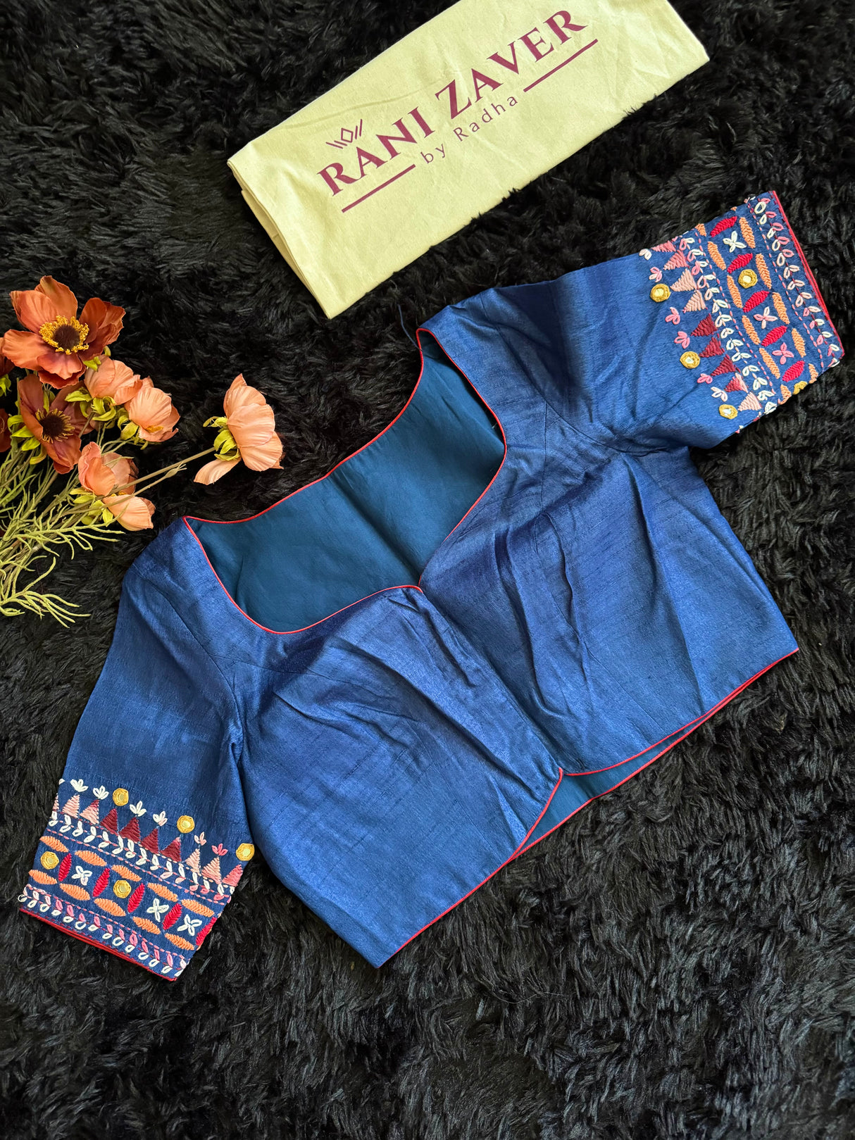 Navy Blue Kathiawadi Hand Embroidered