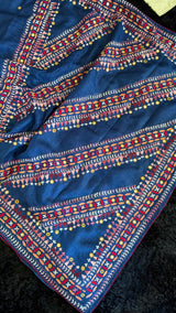 Navy Blue Kathiawadi Hand Embroidered
