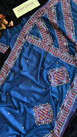 Navy Blue Kathiawadi Hand Embroidered