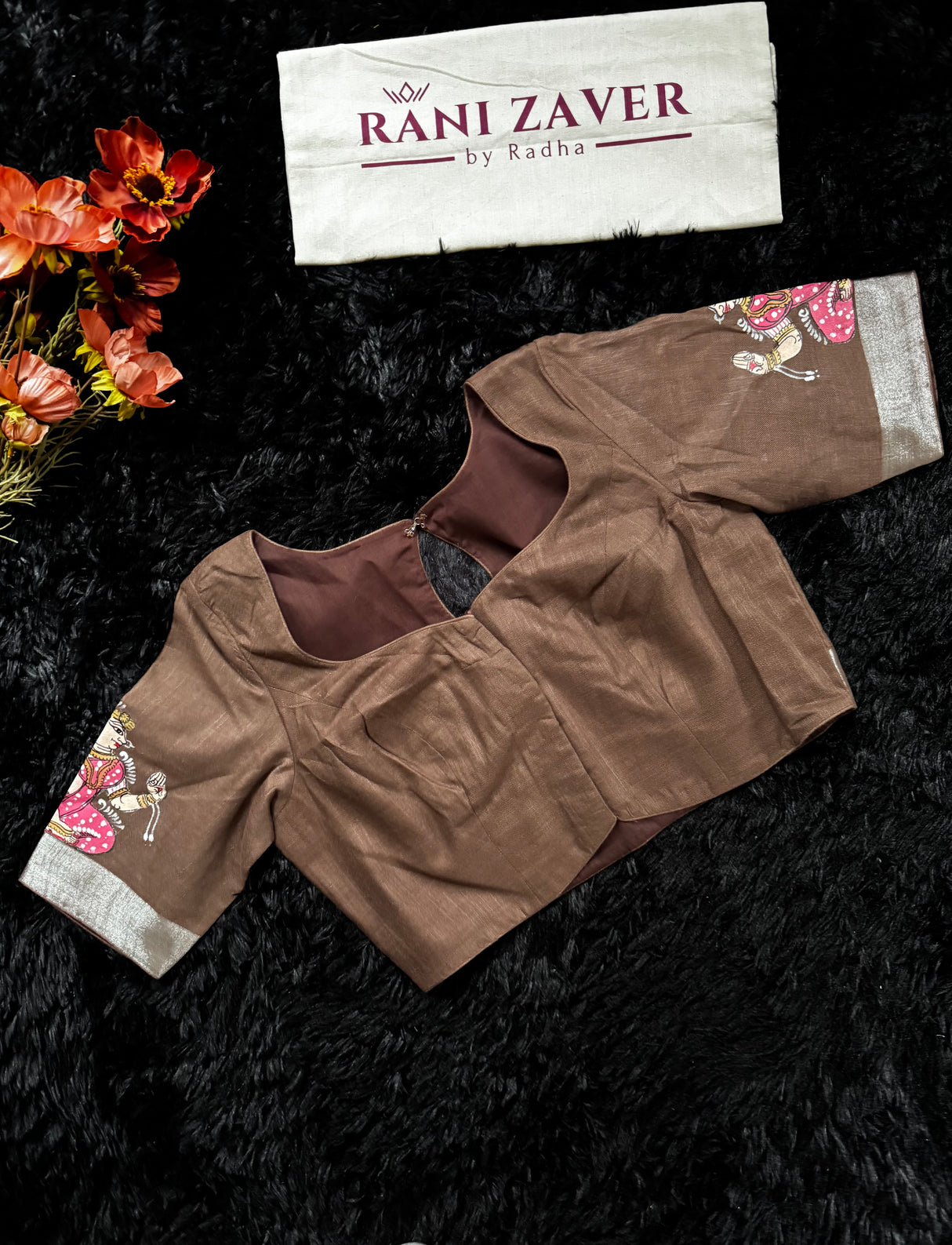 Brown Hand Painted Patachitra Konark Temple Theme Cotton Linen