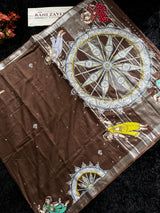 Brown Hand Painted Patachitra Konark Temple Theme Cotton Linen