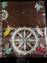 Brown Hand Painted Patachitra Konark Temple Theme Cotton Linen