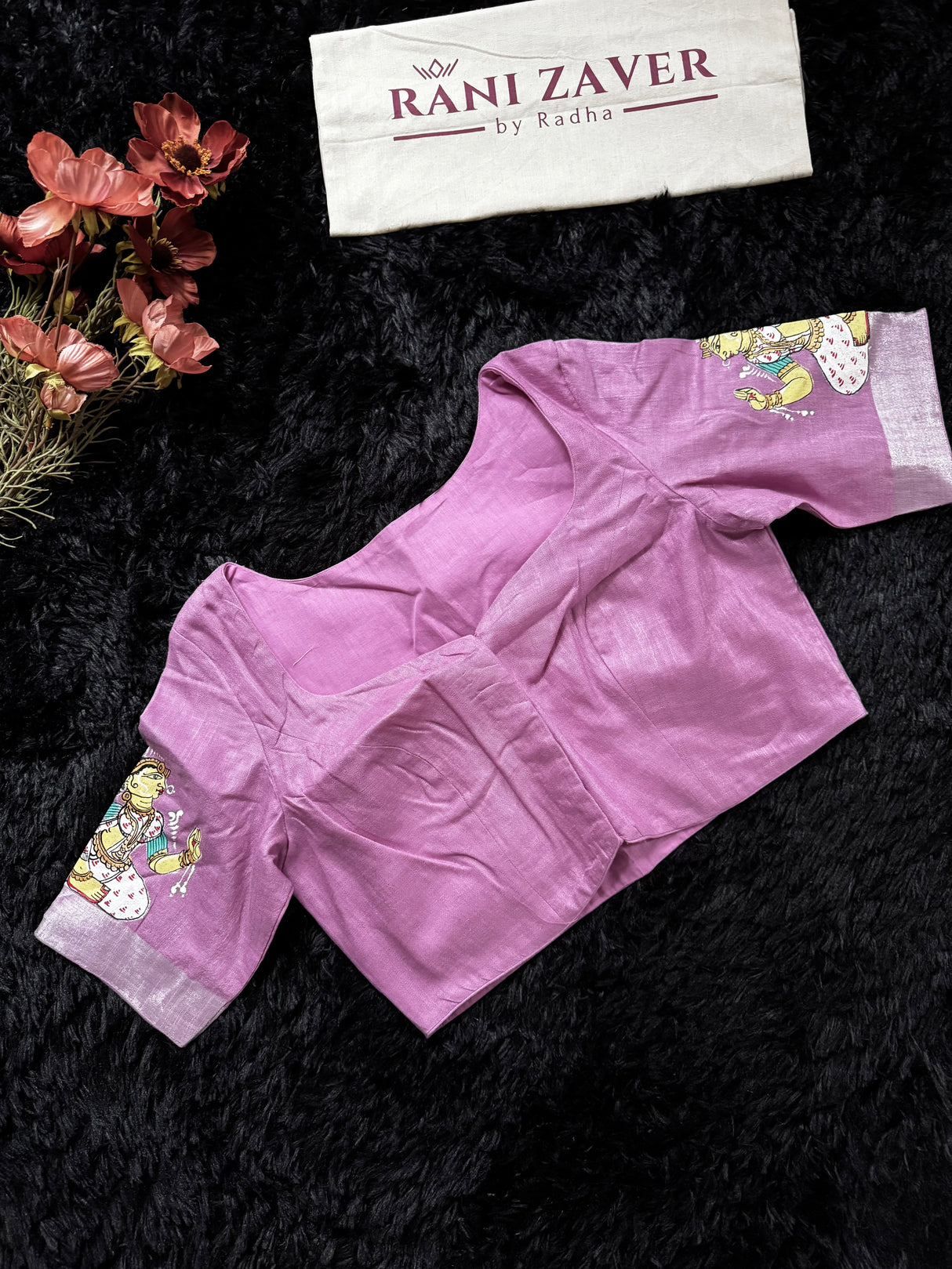 Lavender Hand Painted Patachitra Konark Temple Theme Cotton Linen