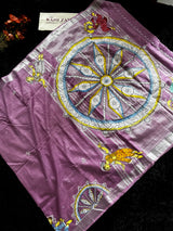 Lavender Hand Painted Patachitra Konark Temple Theme Cotton Linen