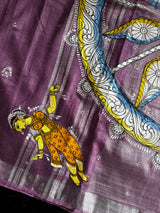 Lavender Hand Painted Patachitra Konark Temple Theme Cotton Linen