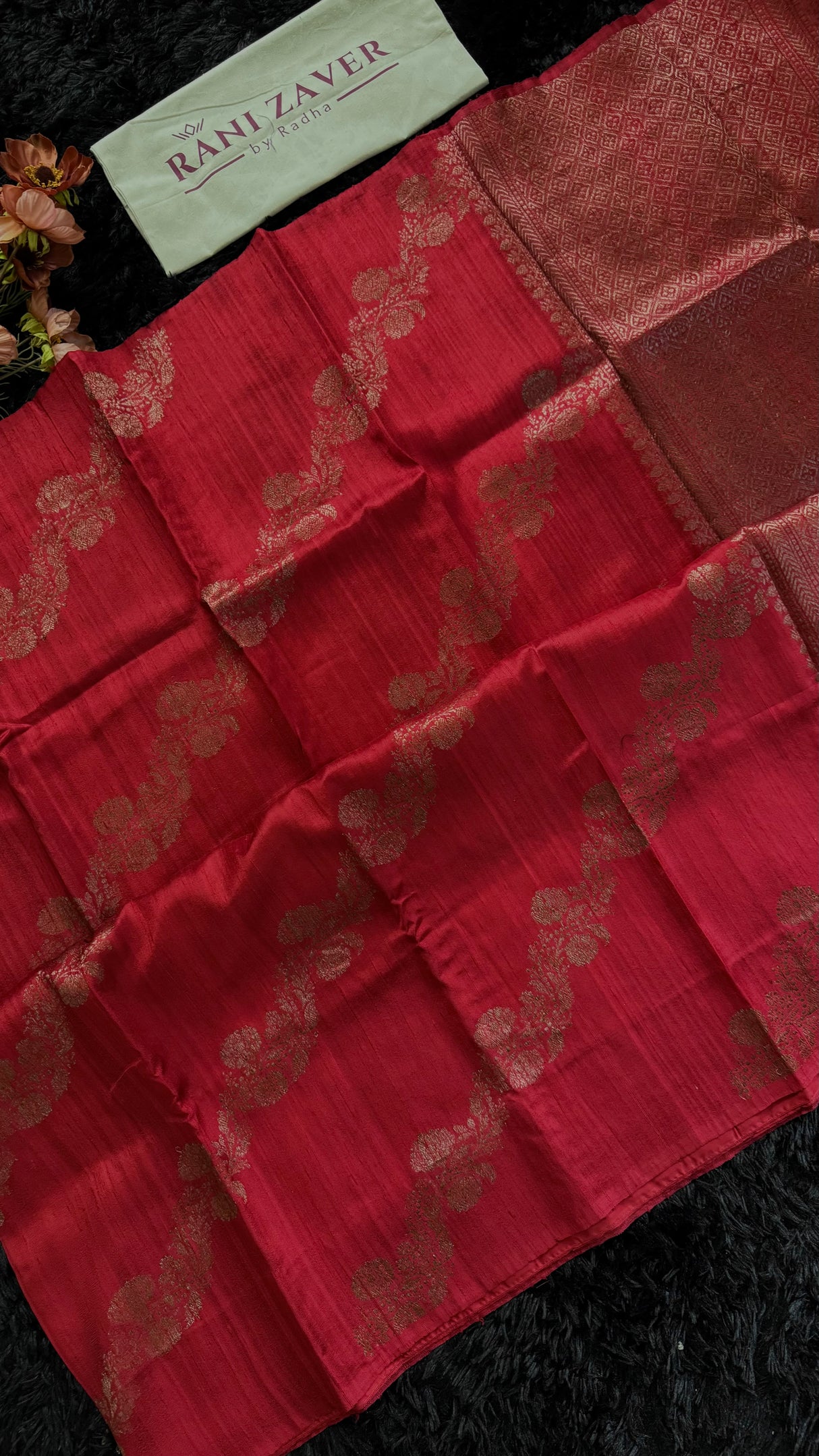 Dark Red Pure Raw Silk Banarasi