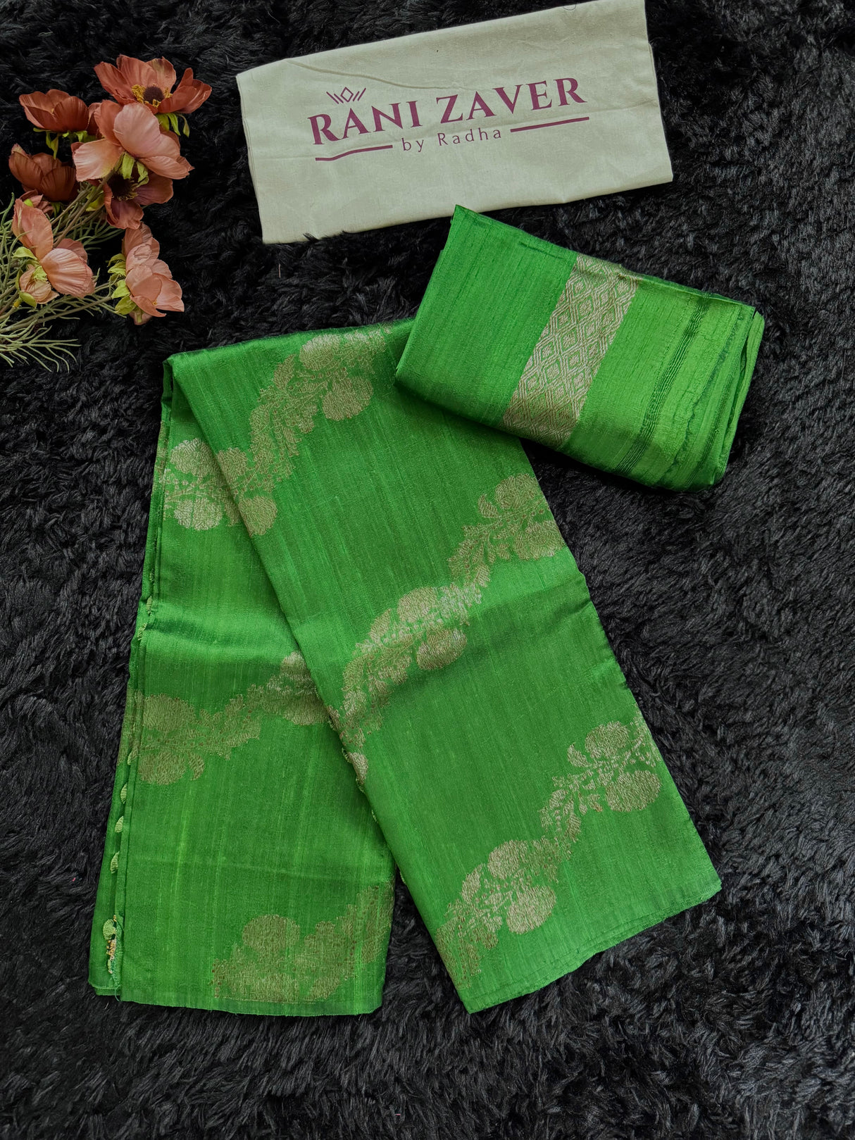 Green Pure Raw Silk Banarasi