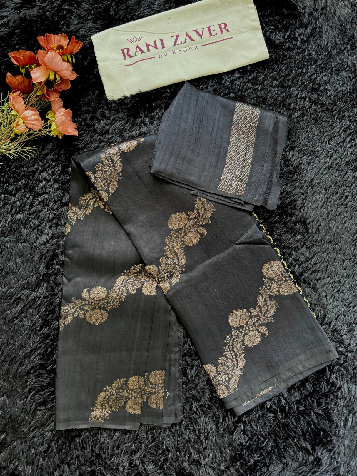 Black Pure Raw Silk Banarasi