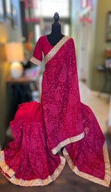 Pink Chikenkari on Pure Georgette with Stitched Blouse