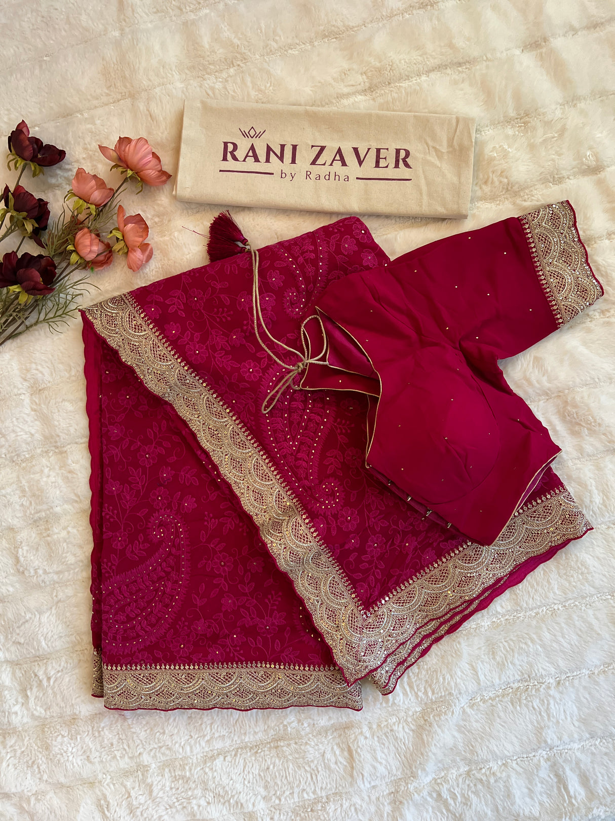 Pink Chikenkari on Pure Georgette with Stitched Blouse