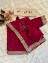 Pink Chikenkari on Pure Georgette with Stitched Blouse