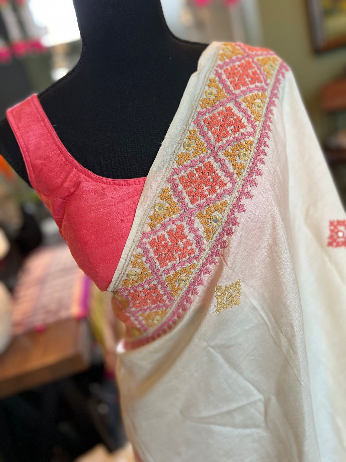 Ivory Kutchwork Gachi By Gachi Tussar Silk