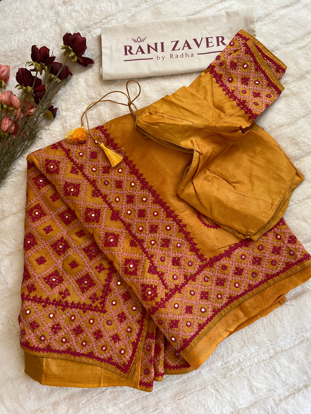 Golden Yellow Kutchwork Gachi By Gachi Tussar Silk