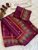 Wine Shibori and Kutchwork Gachi By Gachi Tussar Silk