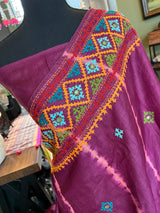 Wine Shibori and Kutchwork Gachi By Gachi Tussar Silk