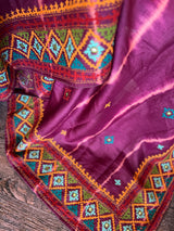 Wine Shibori and Kutchwork Gachi By Gachi Tussar Silk