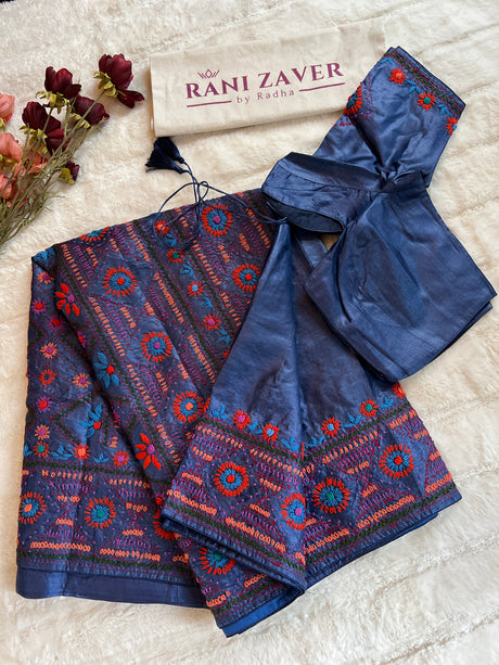Navy Blue Lambani Gachi By Gachi Tussar Silk