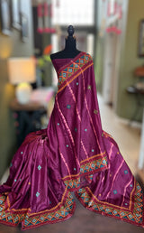 Wine Shibori and Kutchwork Gachi By Gachi Tussar Silk