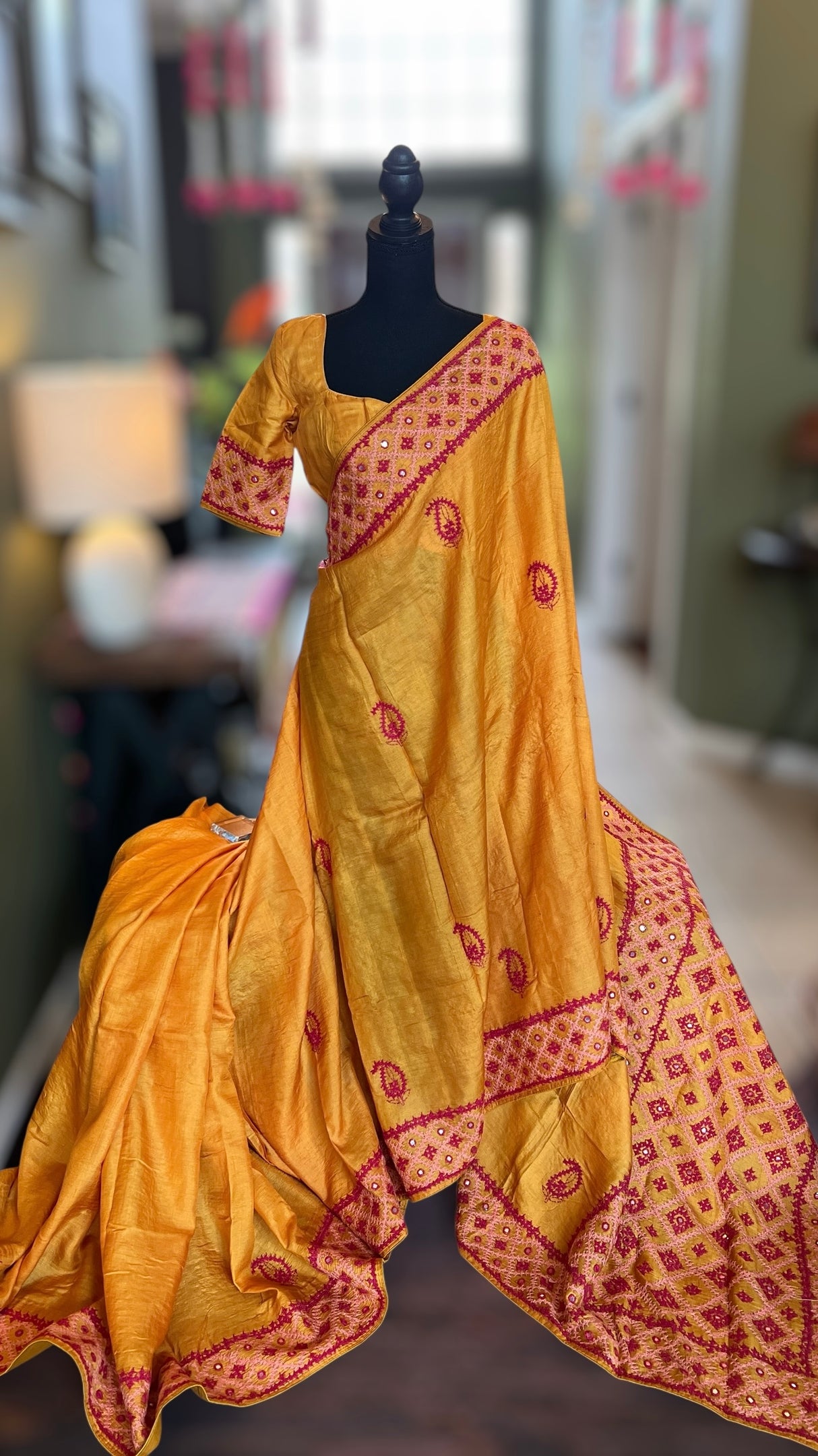 Golden Yellow Kutchwork Gachi By Gachi Tussar Silk