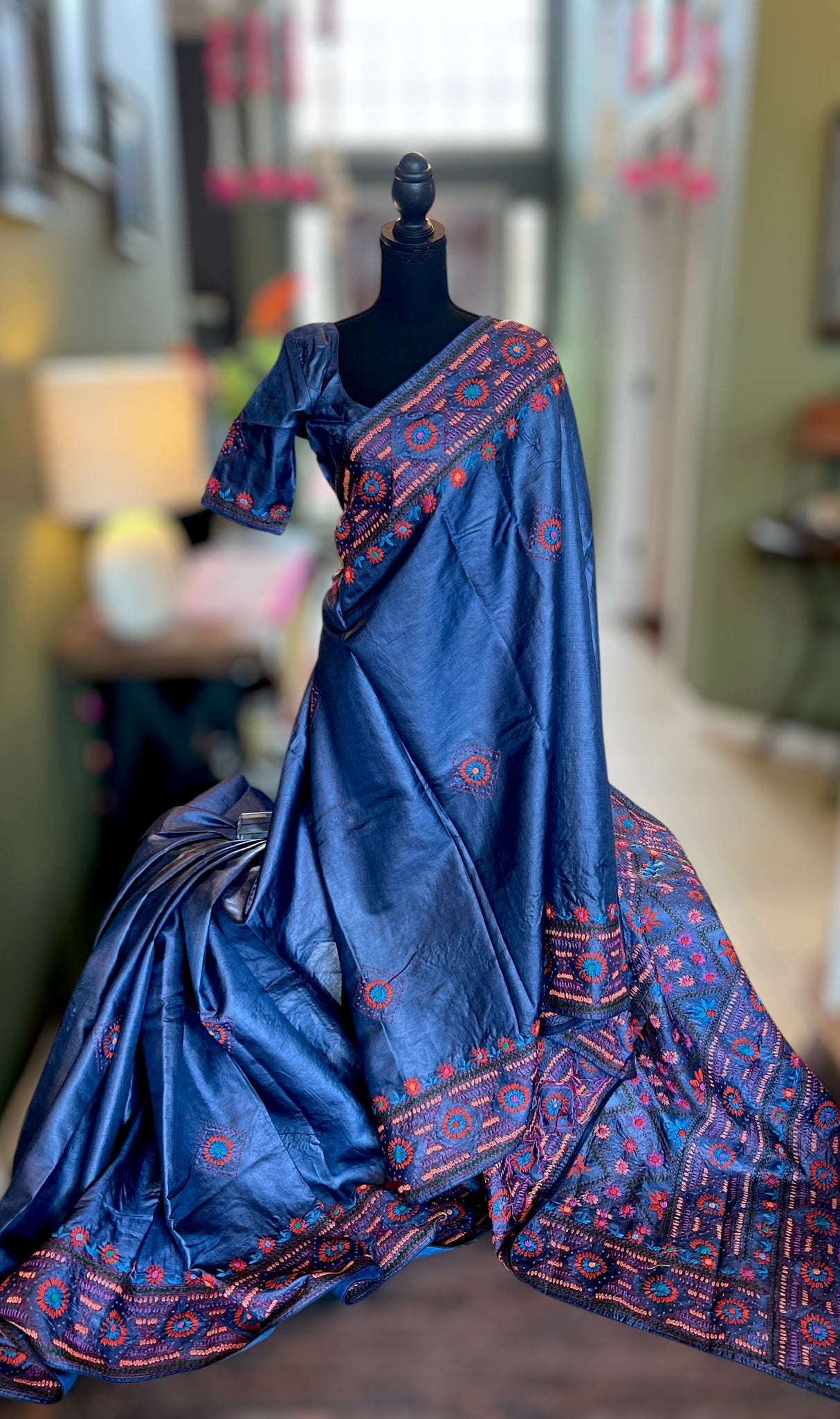 Navy Blue Lambani Gachi By Gachi Tussar Silk