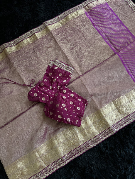 Crushed Tissue saree with pre-Stitched Blouse