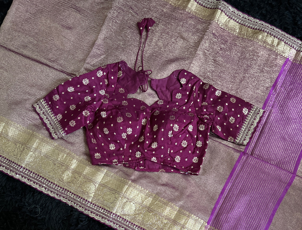 Crushed Tissue saree with pre-Stitched Blouse