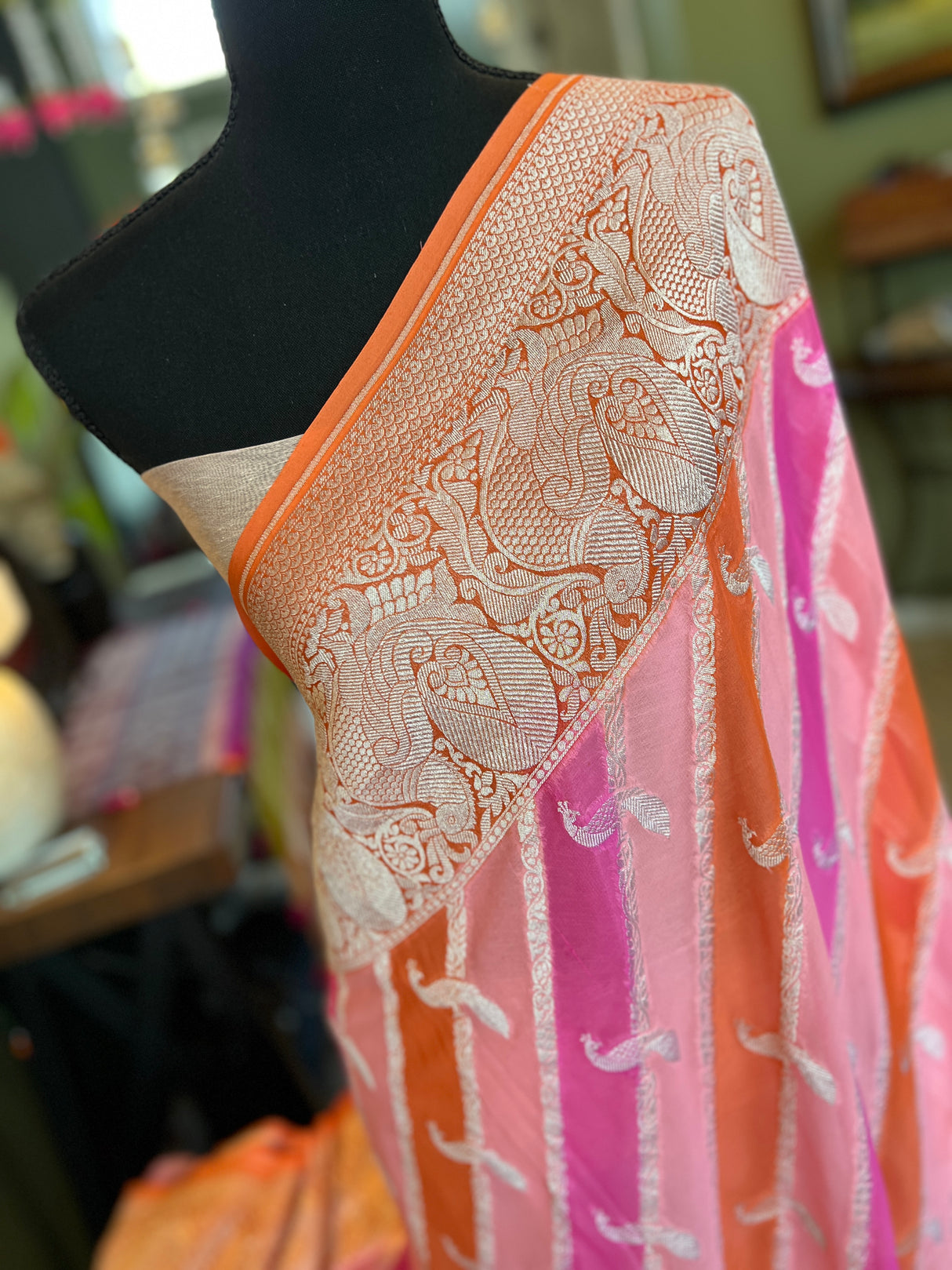 Pure Khaddi Crepe Georgette Rangkat Banarasi Handloom Saree