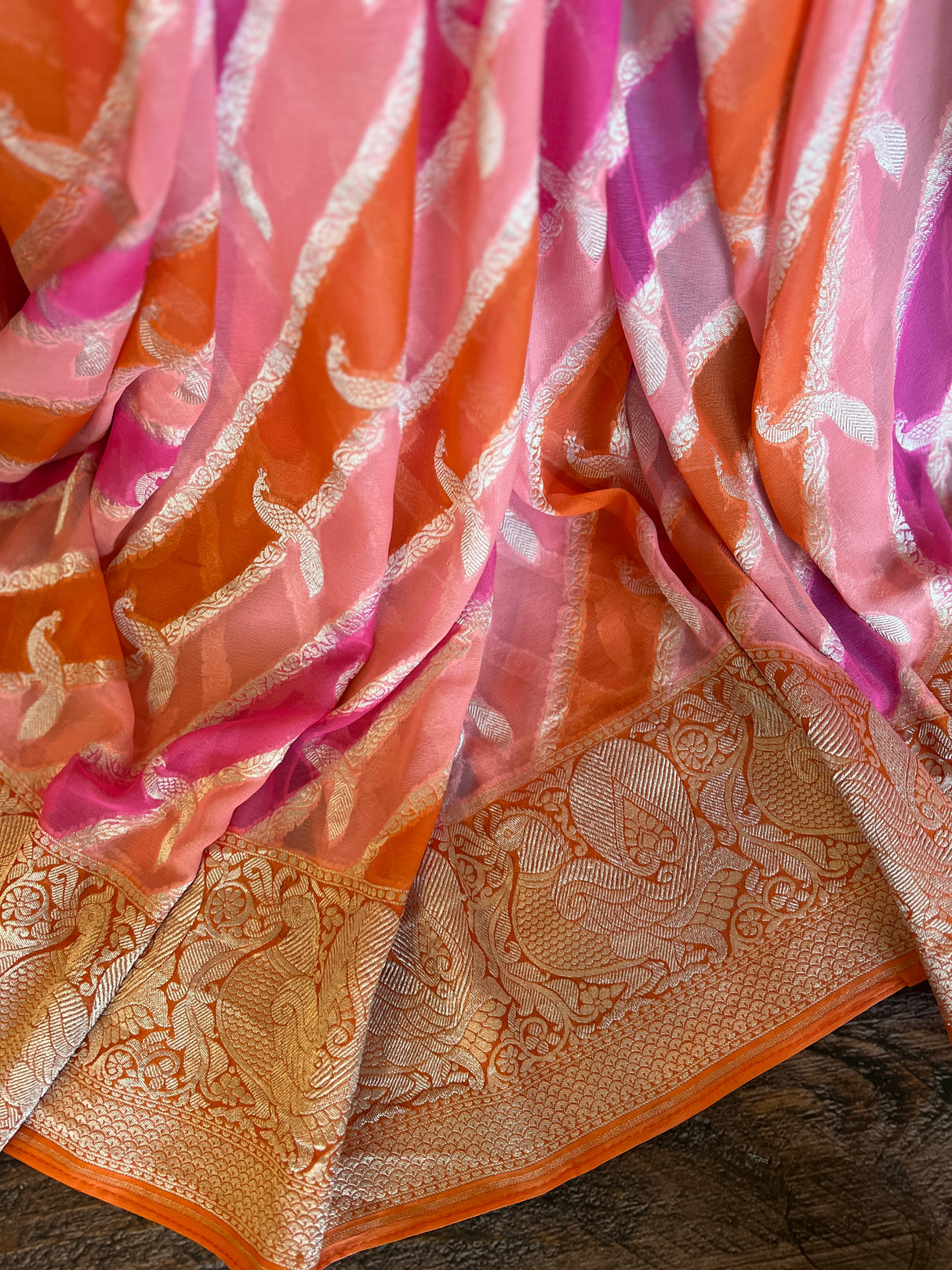 Pure Khaddi Crepe Georgette Rangkat Banarasi Handloom Saree