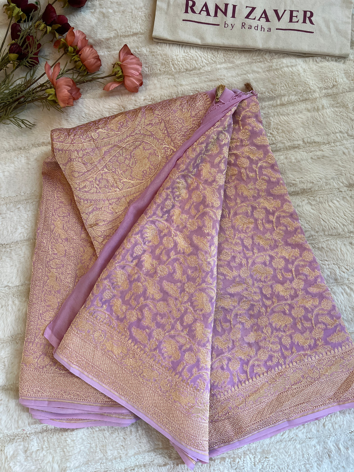 Pure Khaddi Crepe Georgette Shikargah Banarasi Handloom Saree
