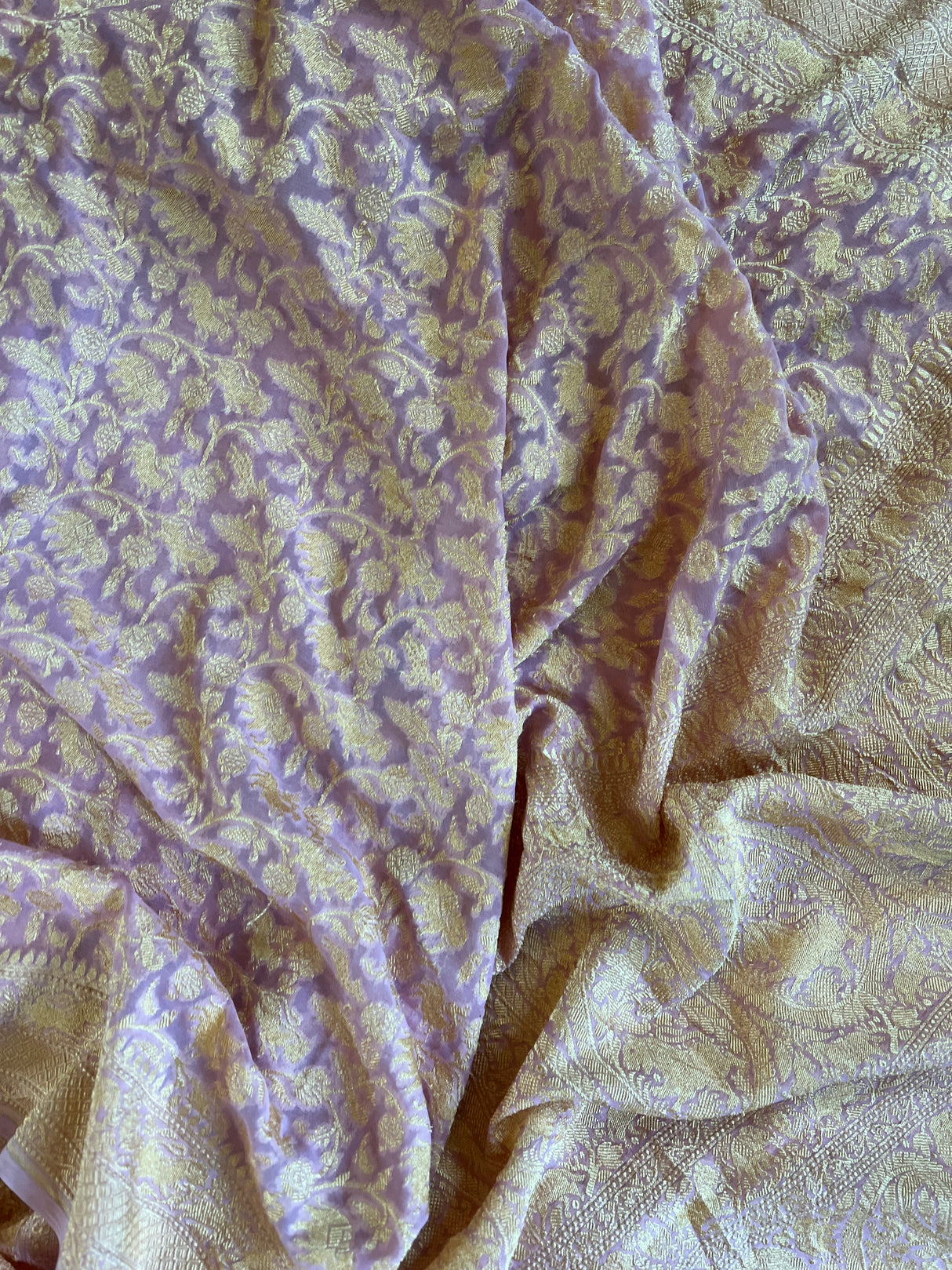 Pure Khaddi Crepe Georgette Shikargah Banarasi Handloom Saree