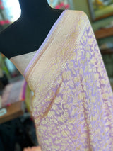 Pure Khaddi Crepe Georgette Shikargah Banarasi Handloom Saree