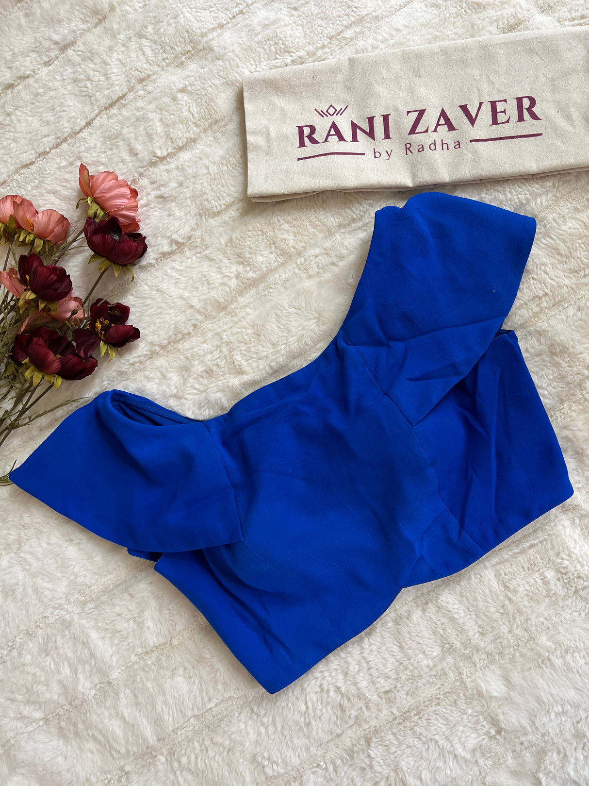 Blue Floral Pure georgette With Flutter Sleeve Blouse
