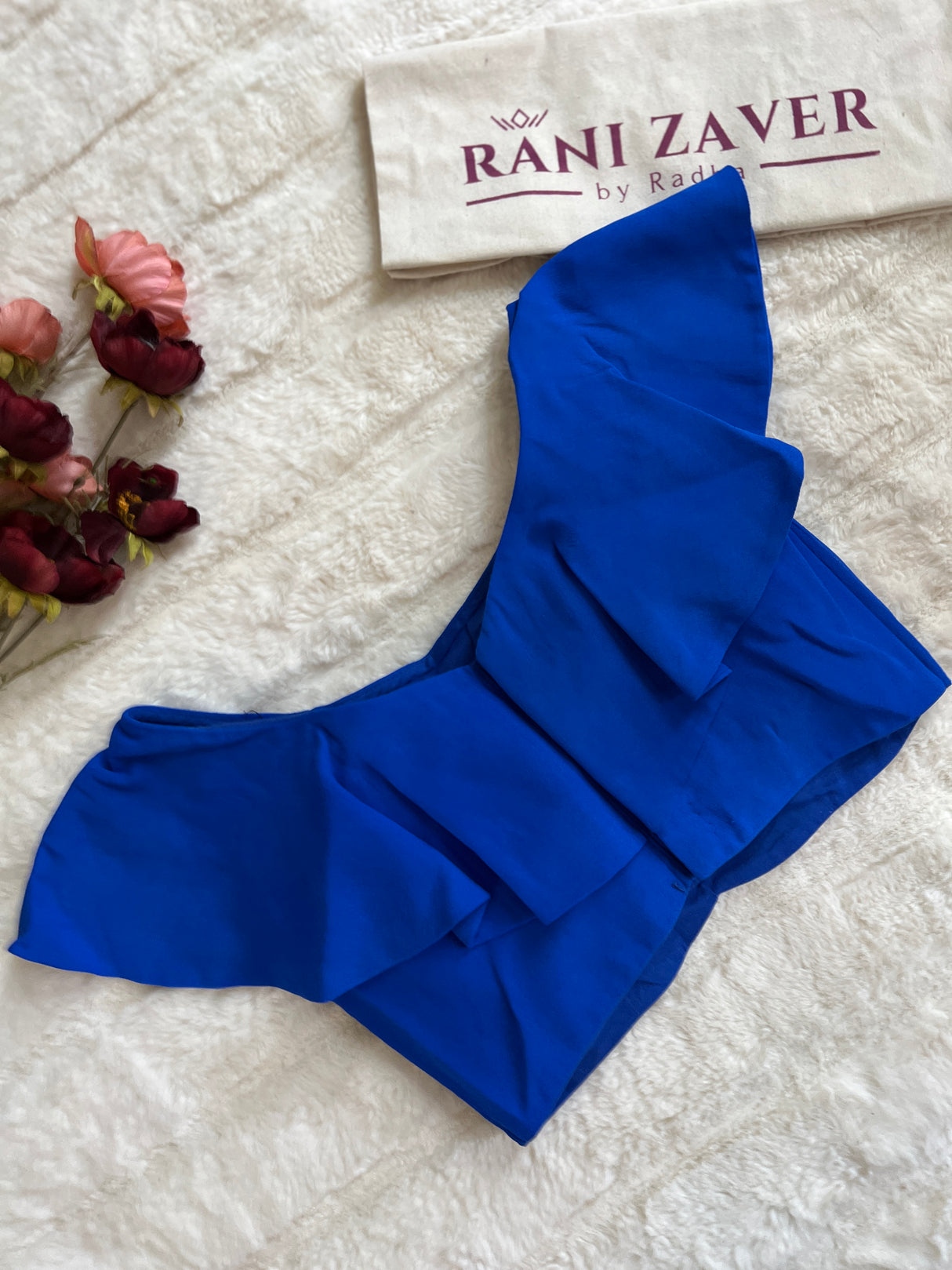 Blue Floral Pure georgette With Flutter Sleeve Blouse