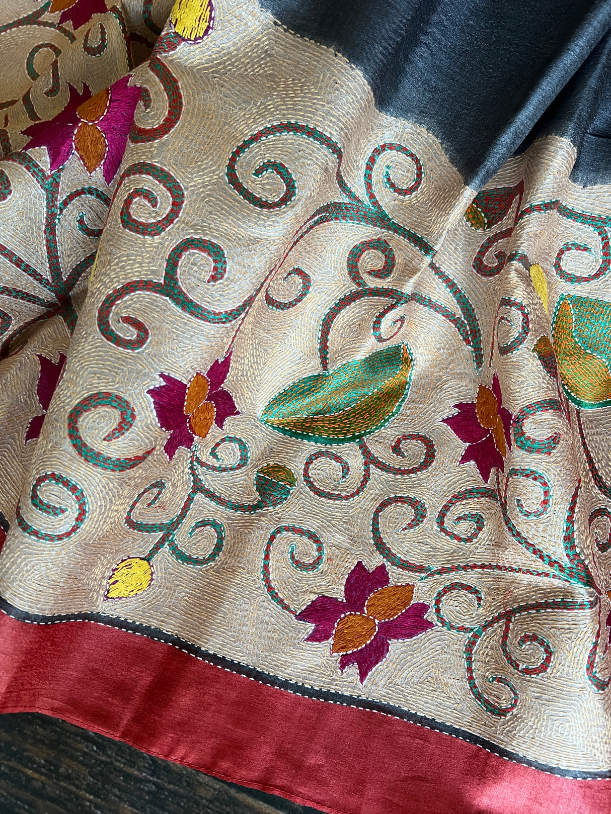 tussar silk saree Hand Embroidered