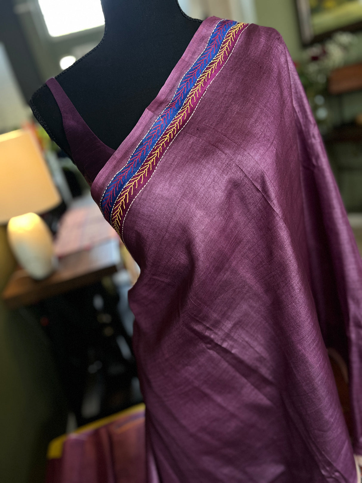 tussar silk saree Hand Embroidered